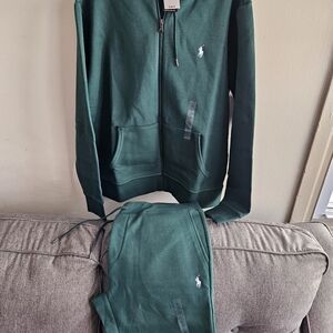 Green Zip-Up Hoodie and Sweatpants Set